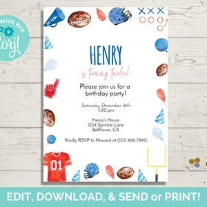 Football Theme Invitation Template, Football Birthday Invite, Football Party Invite, Instant Download