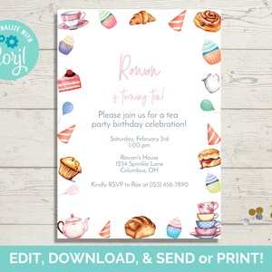 Tea Party Birthday Invitation Template, Tea Party Birthday Invite, Editable Invitation Template, Instant Download