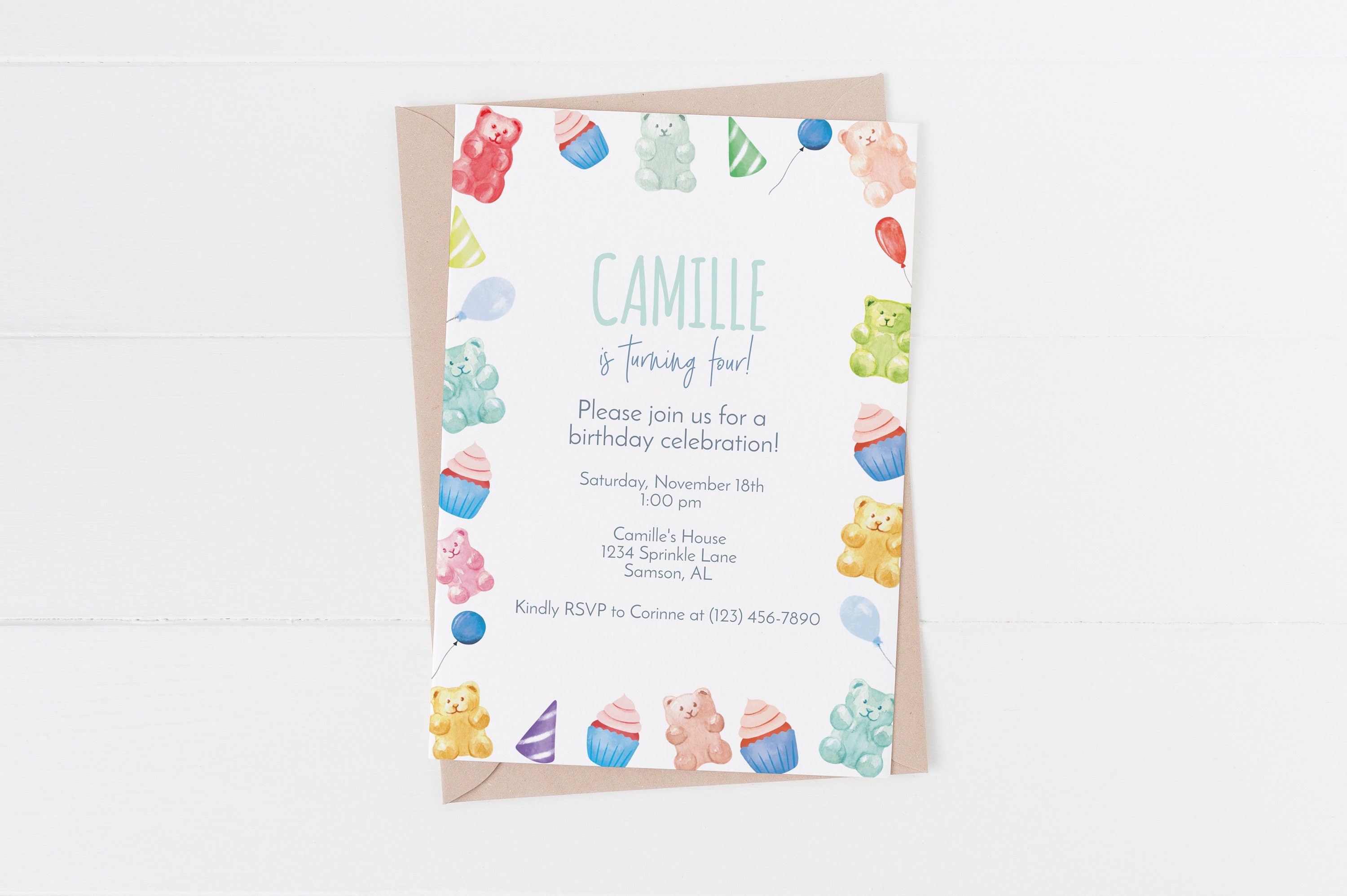 Gummy Bear Birthday Invitation Template, Editable Gummy Bears Birthday ...