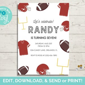 Football Birthday Invitation Template, Editable Football Birthday Party Invite, Instant Download