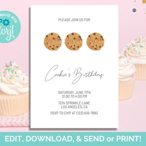 Birthday Invitation, Chocolate Chip Cookie Birthday Invitation, Cookie Invite, Instant Download, Template, Printable