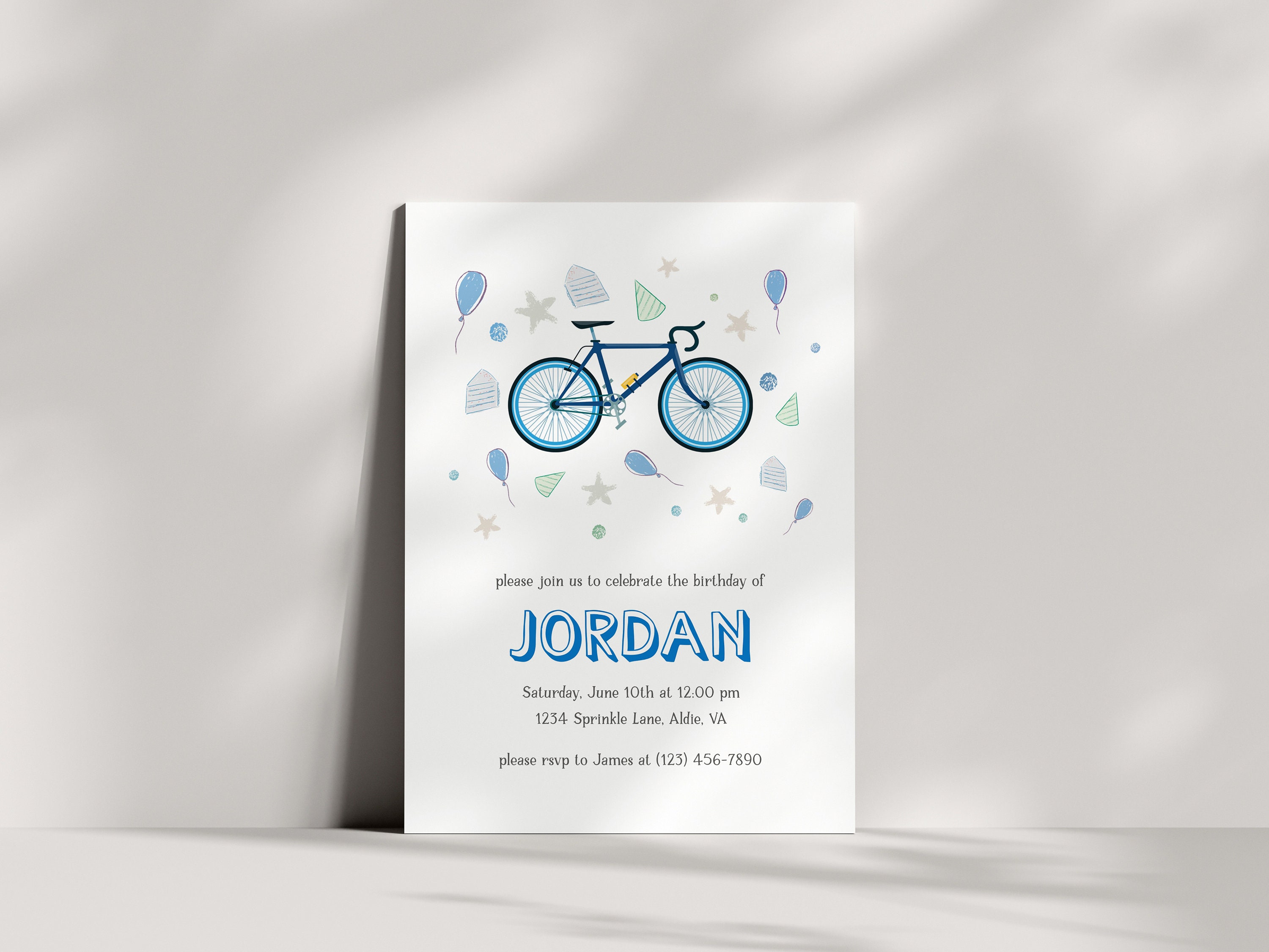Bicycle Birthday Invitation Template, Editable Bike Birthday Party ...