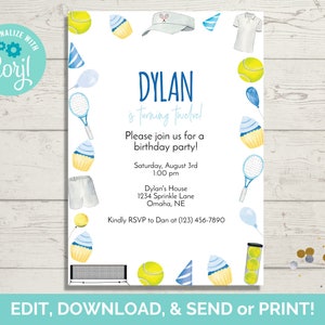 Tennis Birthday Invitation Template, Tennis Birthday Invite, Tennis Party Invite, Instant Download