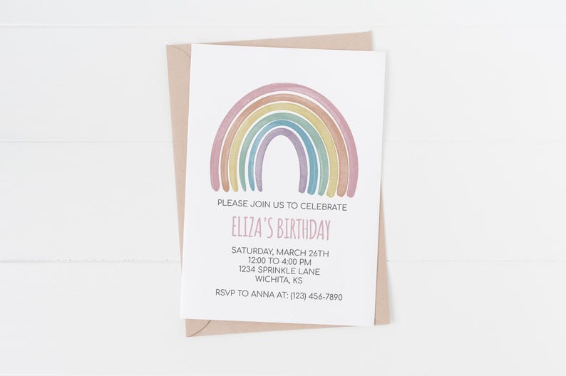 Rainbow Birthday Invitation, Rainbow Invite, Instant Download, Template, Printable image 3