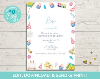 Painting Birthday Party Invitation Template (Digital Download)