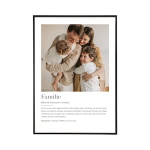 Familie Definition Bild mit Foto - personalisierbares Weihnachtsgeschenk, personalisierte Familiendefinition ohne Rahmen