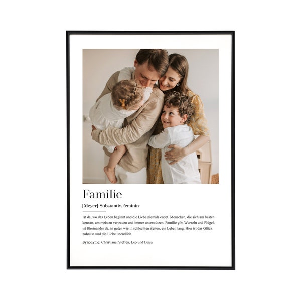 Familie Definition Bild mit Foto - personalisierbares Weihnachtsgeschenk, personalisierte Familiendefinition ohne Rahmen