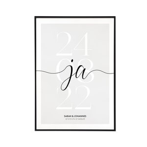 Poster "Ja" personalisiertes Geschenk zur Hochzeit mit Datum -  Hochzeitsgeschenk, Geldgeschenk, Geschenk goldene Hochzeit