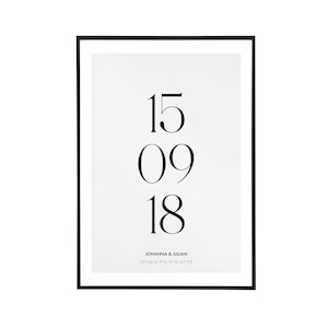 Poster mit Datum personalisiert für deinen Jahrestag, Hochzeitsdatum, Liebe, Hochzeitsgeschenk, Namen, Datum, Ort, DIN A3, DIN A4