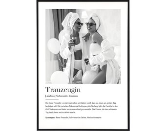 Trauzeugin Geschenk Bild - Trauzeugin fragen, Personalisiertes Poster mit Definition, Freundschaftsposter, Beste Freunde