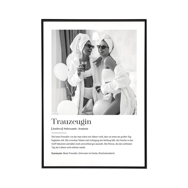 Trauzeugin Geschenk Bild - Trauzeugin fragen, Personalisiertes Poster mit Definition, Freundschaftsposter, Beste Freunde