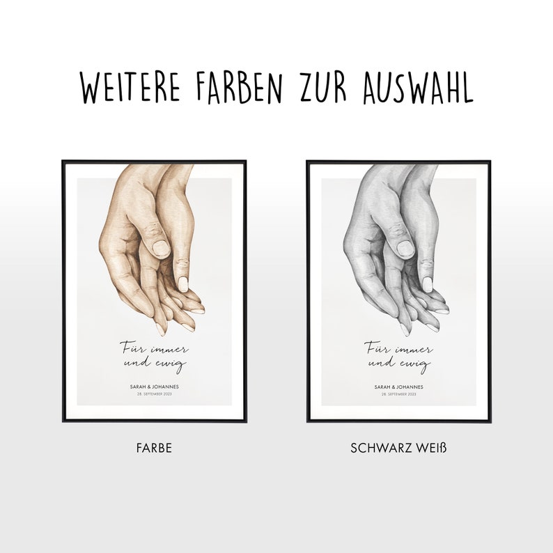 Poster zur Hochzeit personalisiert Geldgeschenk zur Hochzeit, Goldene Hochzeit Geschenk, Hände, Poster für ihn für sie, Partner Geschenk Bild 2