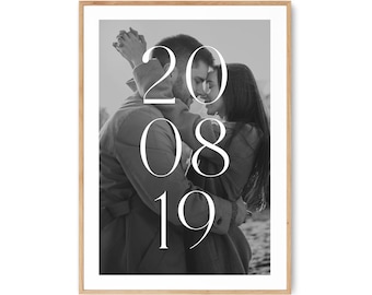 Personalisiertes Poster mit Datum und Bild zum Jahrestag, Hochzeitsdatum, Geschenk für Partner, Ehemann, Hochzeitsgeschenk, ohne Rahmen
