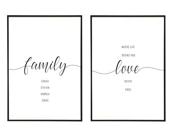 Personalized poster set "Family" with name - living room, poster set, poster set, family, poster set of 2, family picture, gift