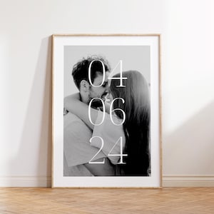 Pôster de fotos com data para o aniversário - Pôster de casal personalizado, presente de pôster de fotos para o aniversário de casamento, modelo digital para download