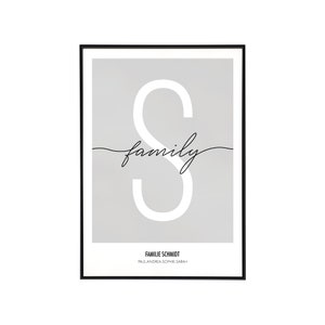 Familienbild personalisiert mit Namen und family Schriftzug, Familienposter Geschenk zur Geburt, Umzugsgeschenk für Familien, ohne Rahmen