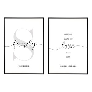 Set di poster "Famiglia" personalizzati con nomi - Soggiorno, set di poster, famiglia, 2 pezzi, foto di famiglia, decorazione, amore, regalo