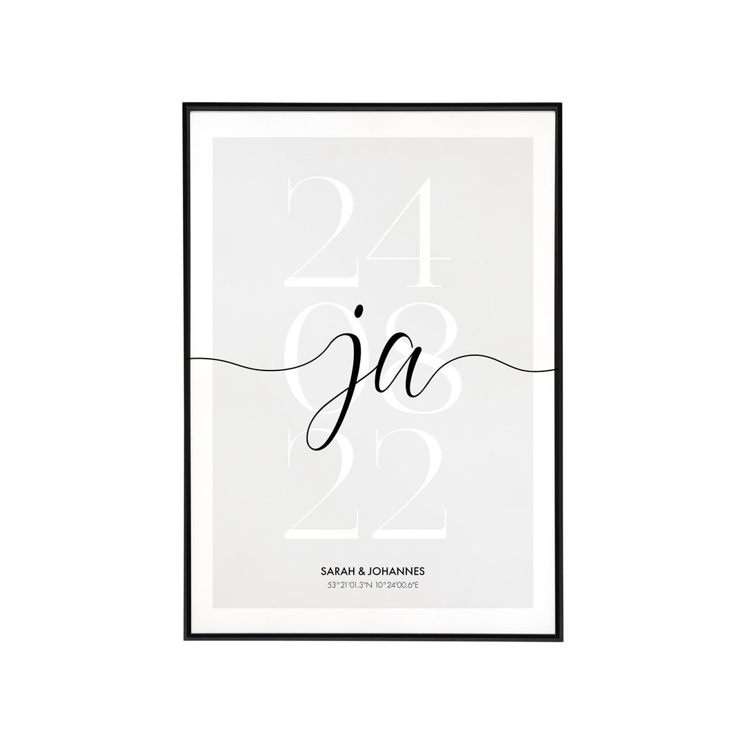 Poster "Ja" personalisiertes Geschenk zur Hochzeit mit Datum