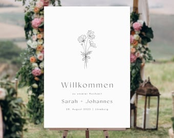 Willkommensschild zur Hochzeit Blumen - Hochzeitsdeko, Dekoration Acryl, Holz, Willkommen Schild Leinwand, Hochzeitsschild, Vintage