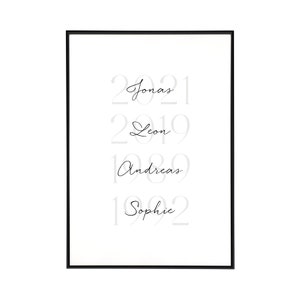 Family picture birth years with names - customizable for families, poster for children and parents, without frame