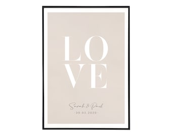 Personalisiertes Poster "Love" - Geschenk, Jahrestag, Liebe, Namen, Datum, Paar, DIN A3, DIN A4