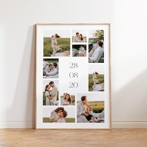 Personalized Poster Collage with Date and Picture - Anniversary, Wedding Date, Love, Couples, Wedding Gift, Digital Template Download