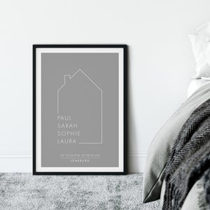 Personalized family poster with coordinates and location moving, family, home, house with name, home picture, without frame image 8