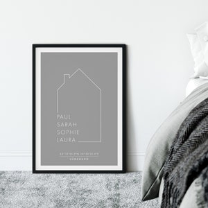 Personalisiertes Familienposter mit Koordinaten und Ort Umzug, Familie, zu Hause, Haus mit Namen, zuhause Bild, ohne Rahmen Bild 8