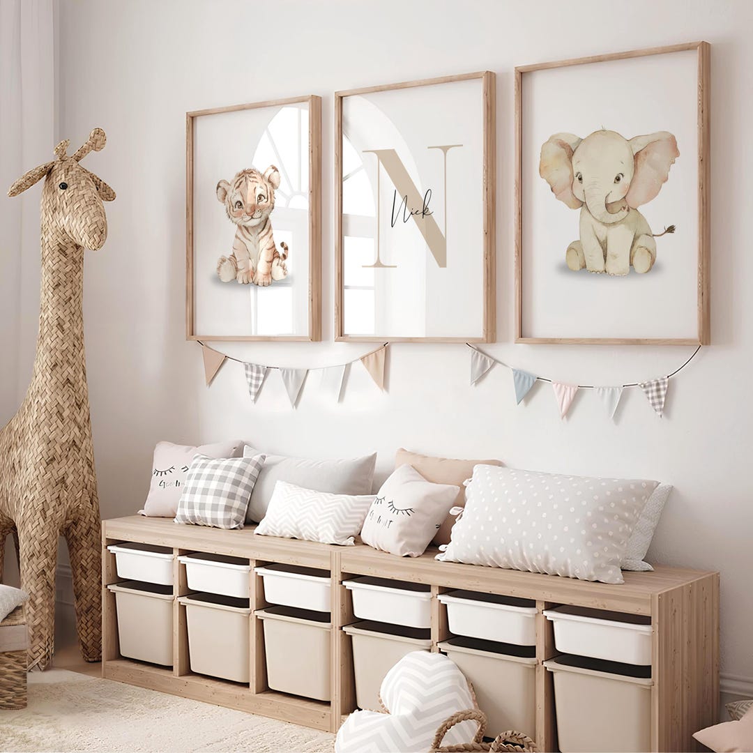 Kids Room Poster Set – Editable Name & Initial Wall Art – Canva ...