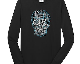 Camiseta de manga larga con calavera eléctrica / Camisetas gráficas / Camisetas de manga larga para hombres / Camisetas de manga larga para personas grandes y altas / Camiseta gráfica para hombres grandes y altos