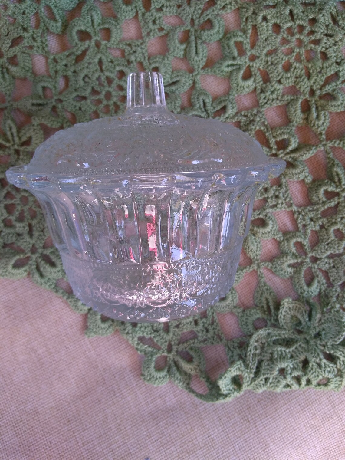 Glass Sugar Bowl With Lid Cut Glass Starburst Vintage Etsy