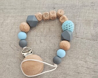 Personalised Dummy Clip Silicone Dummy Clip Wood Boy Dummy Clip Baby Pacifier Clip Pacifier Holder Baby Shower Gift Crochet