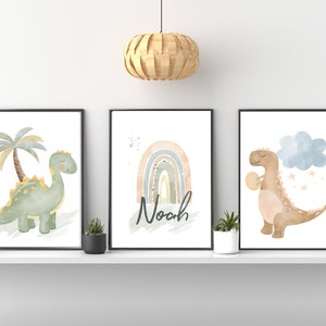 Custom Dinosaur Print Set Boy Bedroom Print Baby Boy Dinosaur Wall Art Dinosaur Nursery Wall Art Dinosaur Decor Boho Dinosaur Name Print