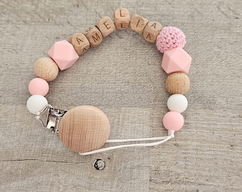 Personalised Dummy Clip Pink Dummy Clip Baby Gift Girl Dummy Chain Baby Gift Set Wooden Dummy Clips Baby Girl Gift