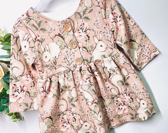 Robe bébé, Robe fleurie, Robe, Robe enfant, Sweat-robe, Robe Boho, Robe avec lapins, Tenue bébé lapin, Bohobaby, Vintage, Printemps