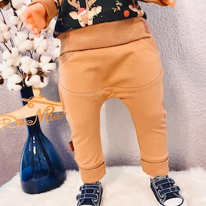 Baby pants, basic baggypants, baggy, sweatpants, cuff pants, children&#39;s pants, crawling pants, baggy with bag, joggers pants brown.