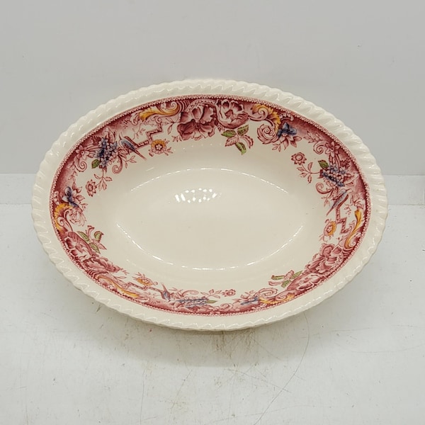 Johnson Brothers Devonshire Oval Serving Bowl, 9 inches long, 6.25 inches wide, 2.25 inches Tall, Cream colored plates w/rippled rim (2418)