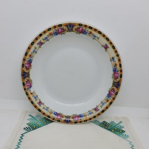 Set of Three Victoria China Czechoslovakia Coupe Soup Bowls, White w/Cream Band on Rim with Pink Roses, Blue, Orange & Purple Flowers (2461)