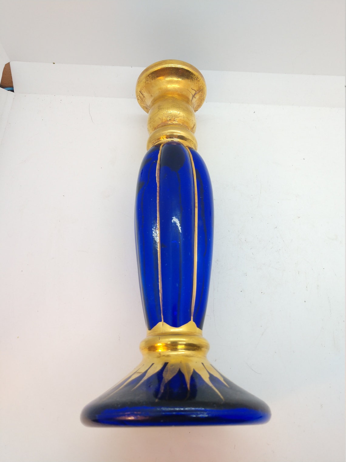 Euroglass Cobalt Blue Bud Vase with Gold Gilding Made in Etsy