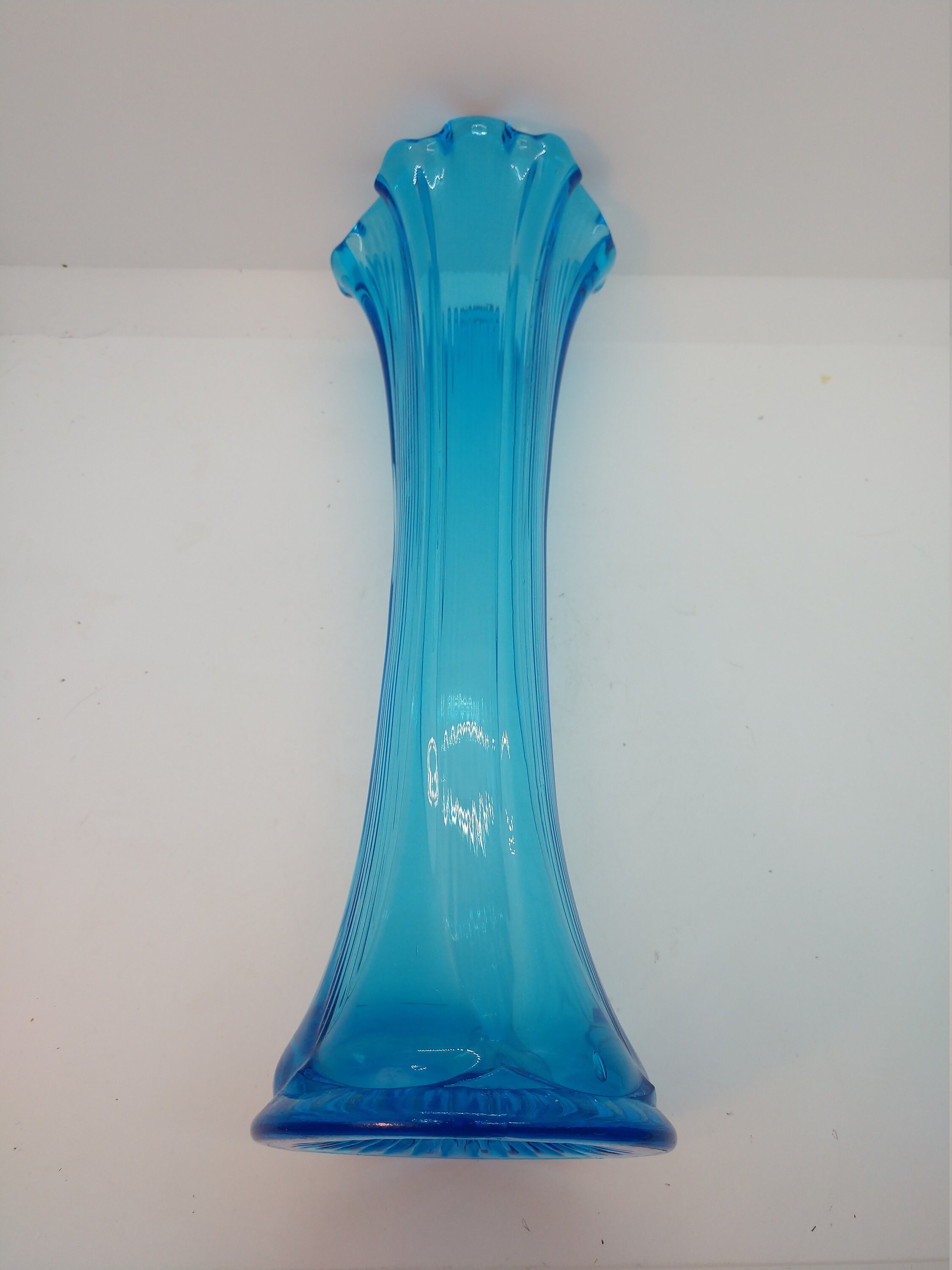 Elegant Blue Stretch Swing Glass Paneled Vase with Scalloped Etsy