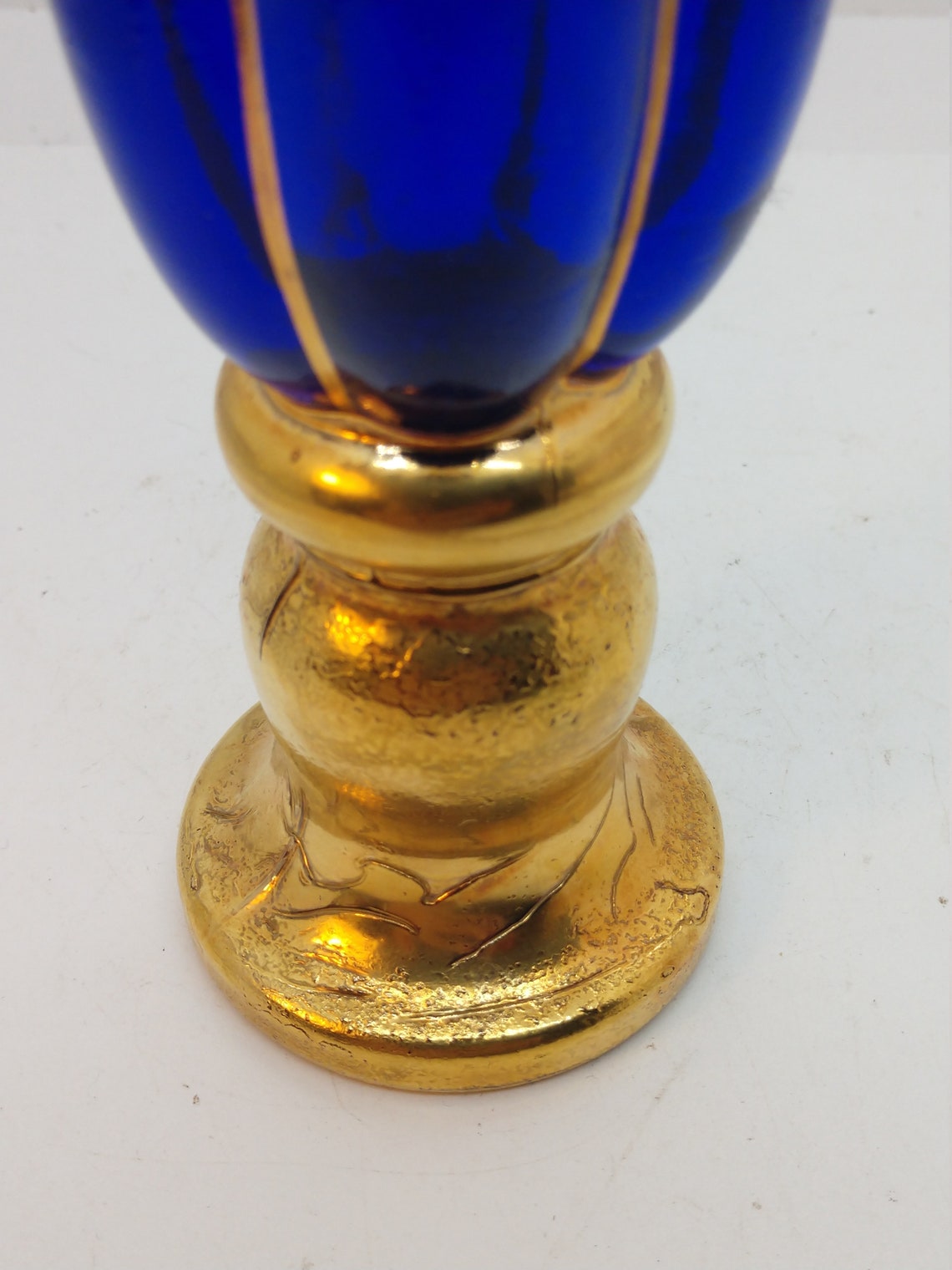 Euroglass Cobalt Blue Bud Vase with Gold Gilding Made in Etsy
