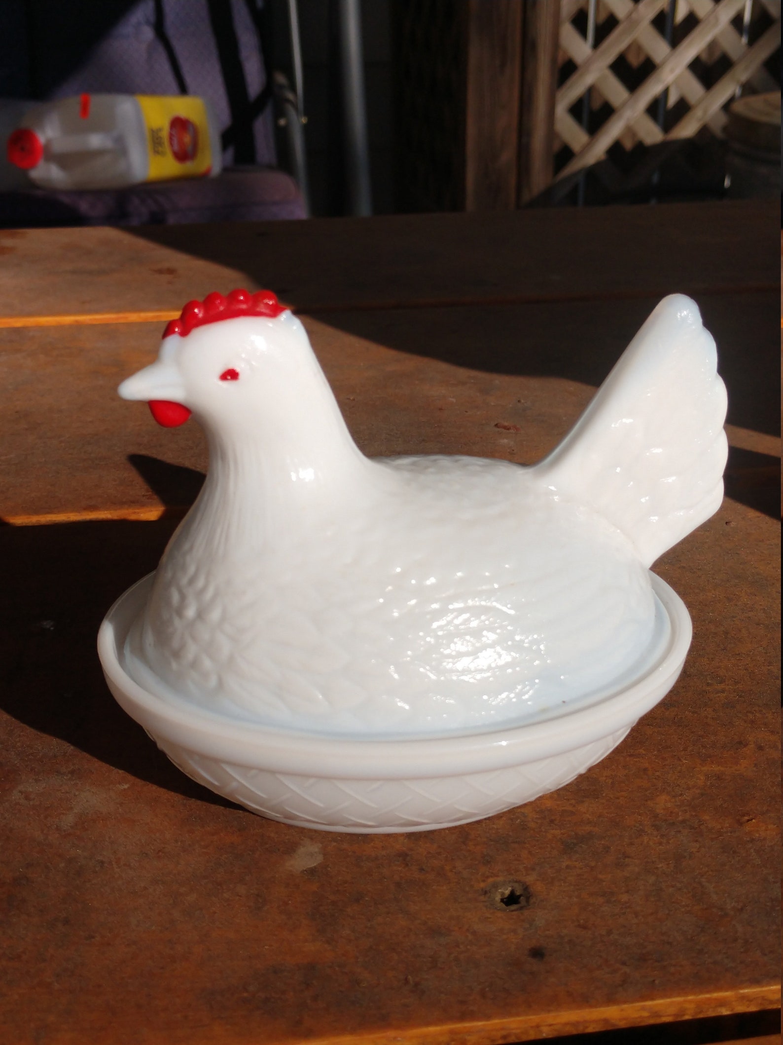 Milk glass Hen on Nest Lidded Candy Dish with painted Red Etsy