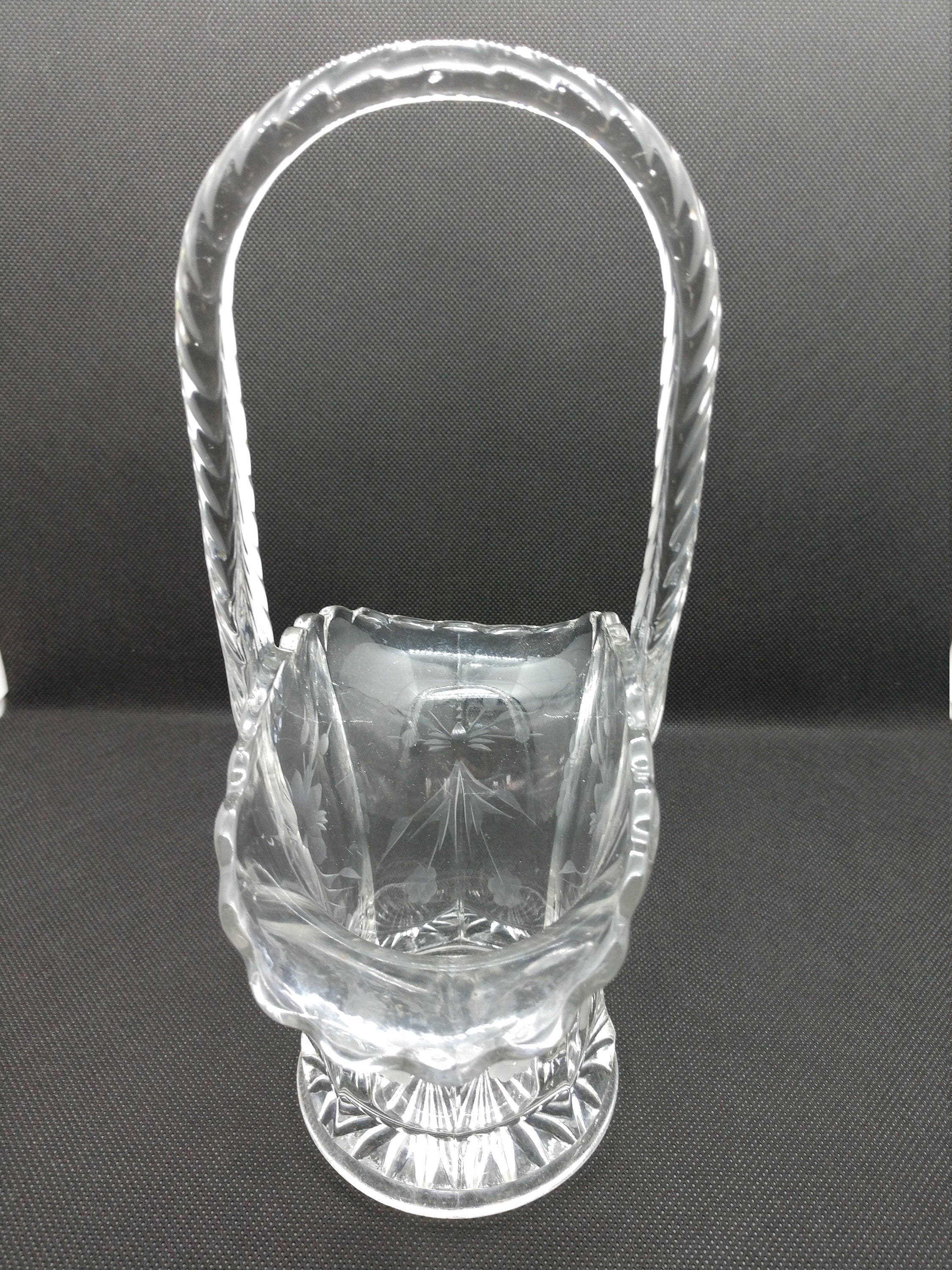 Antique Victorian Clear Etched Glass Bride's Basket Vase Etsy