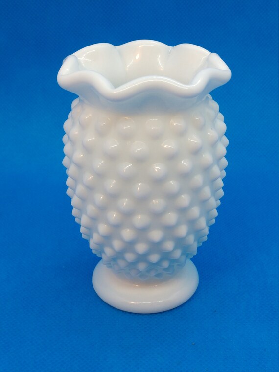 Fenton White Hobnail Milk Glass Ruffled Edge Small Vase 3.5 Etsy