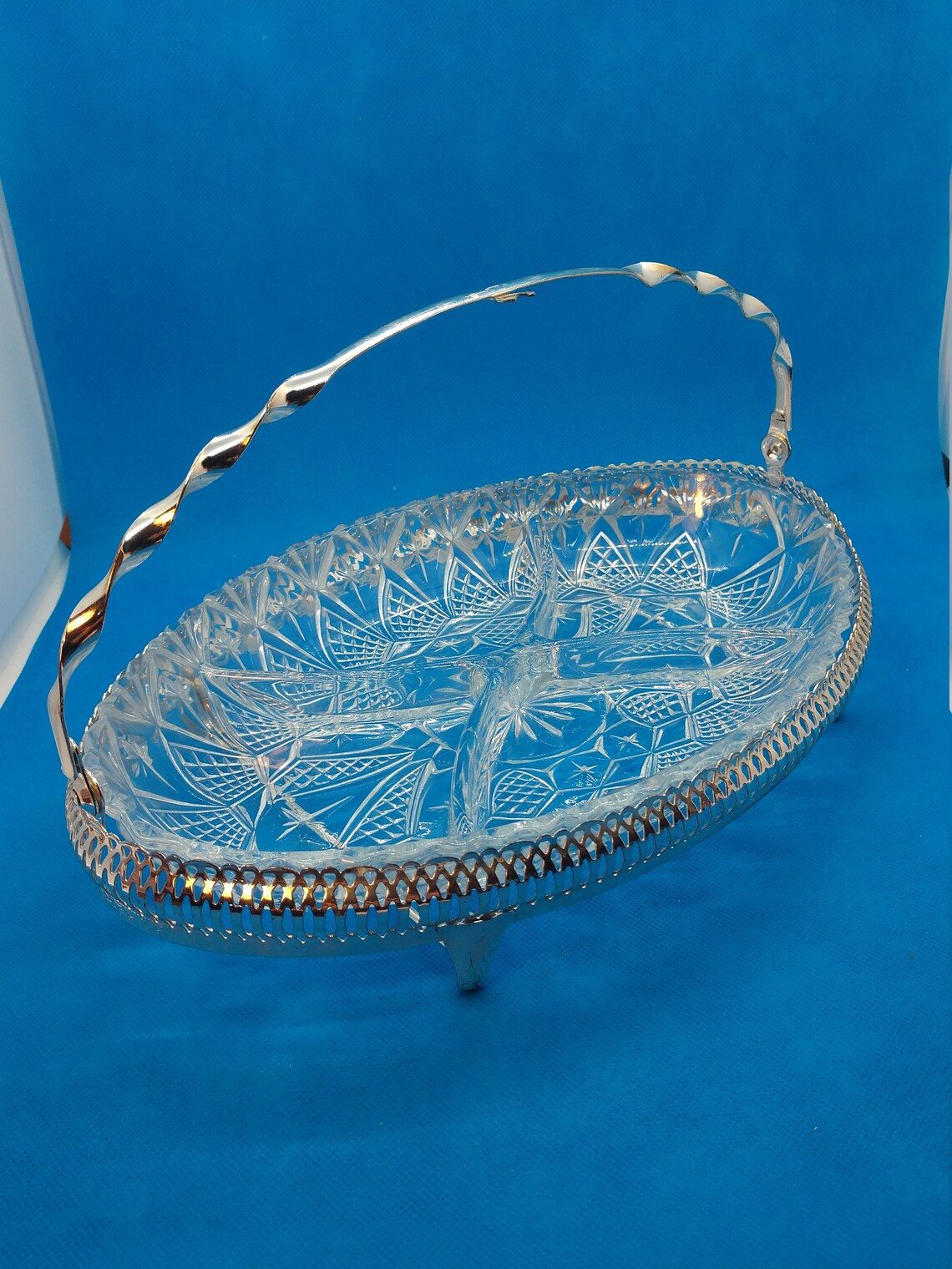 Oval Divided Crystal Relish Tray/dish With Metal Caddy and Etsy