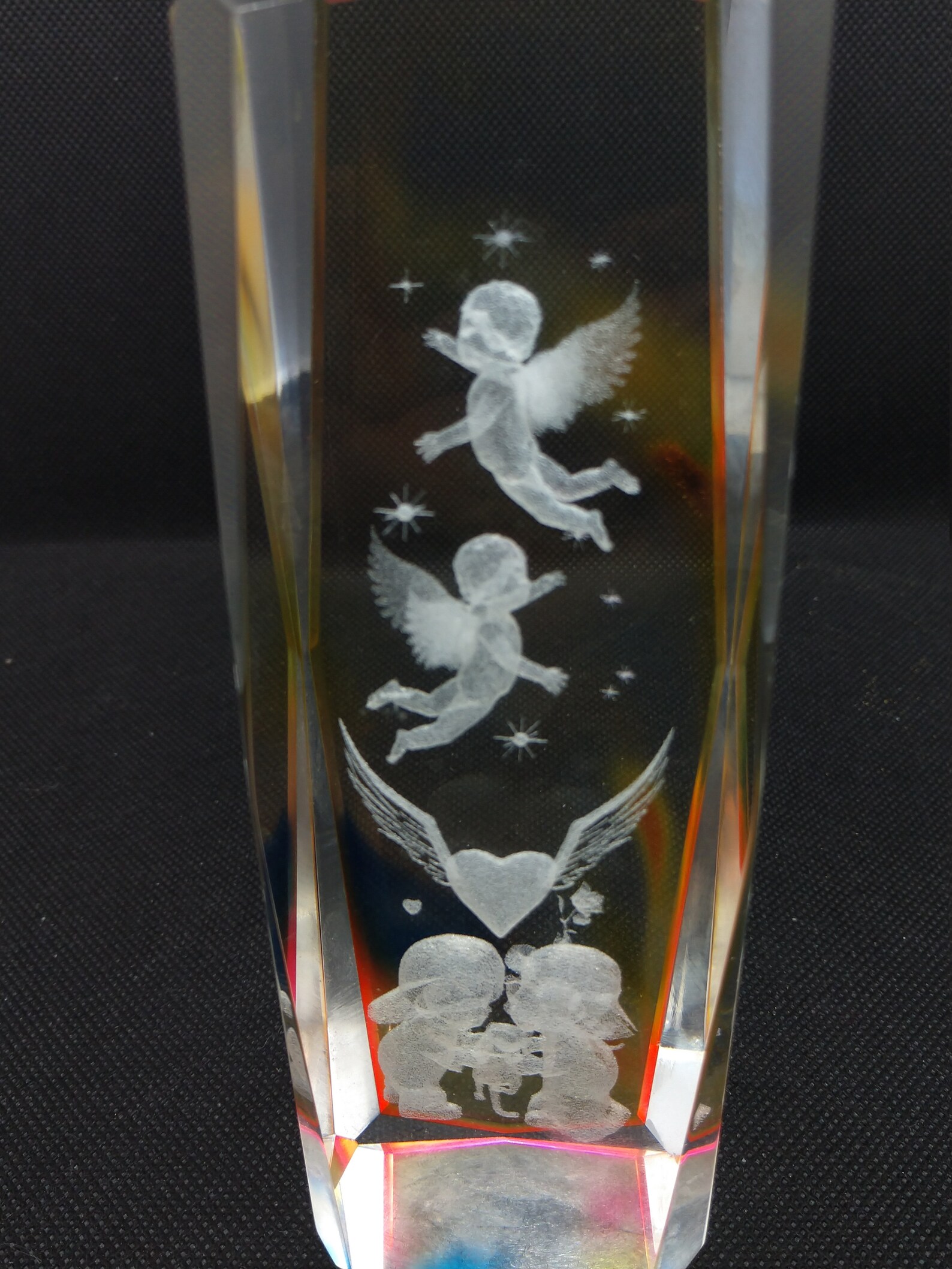 3D Laser Etched Glass Paperweight Featuring Two Cupids Flying Etsy