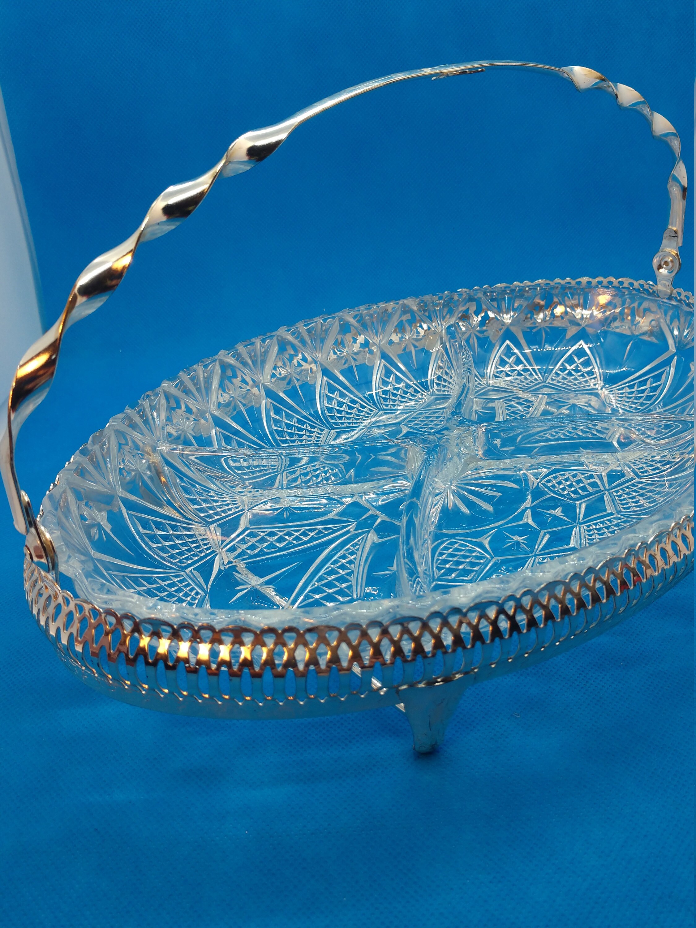 Oval Divided Crystal Relish Tray/Dish with Metal Caddy and Etsy