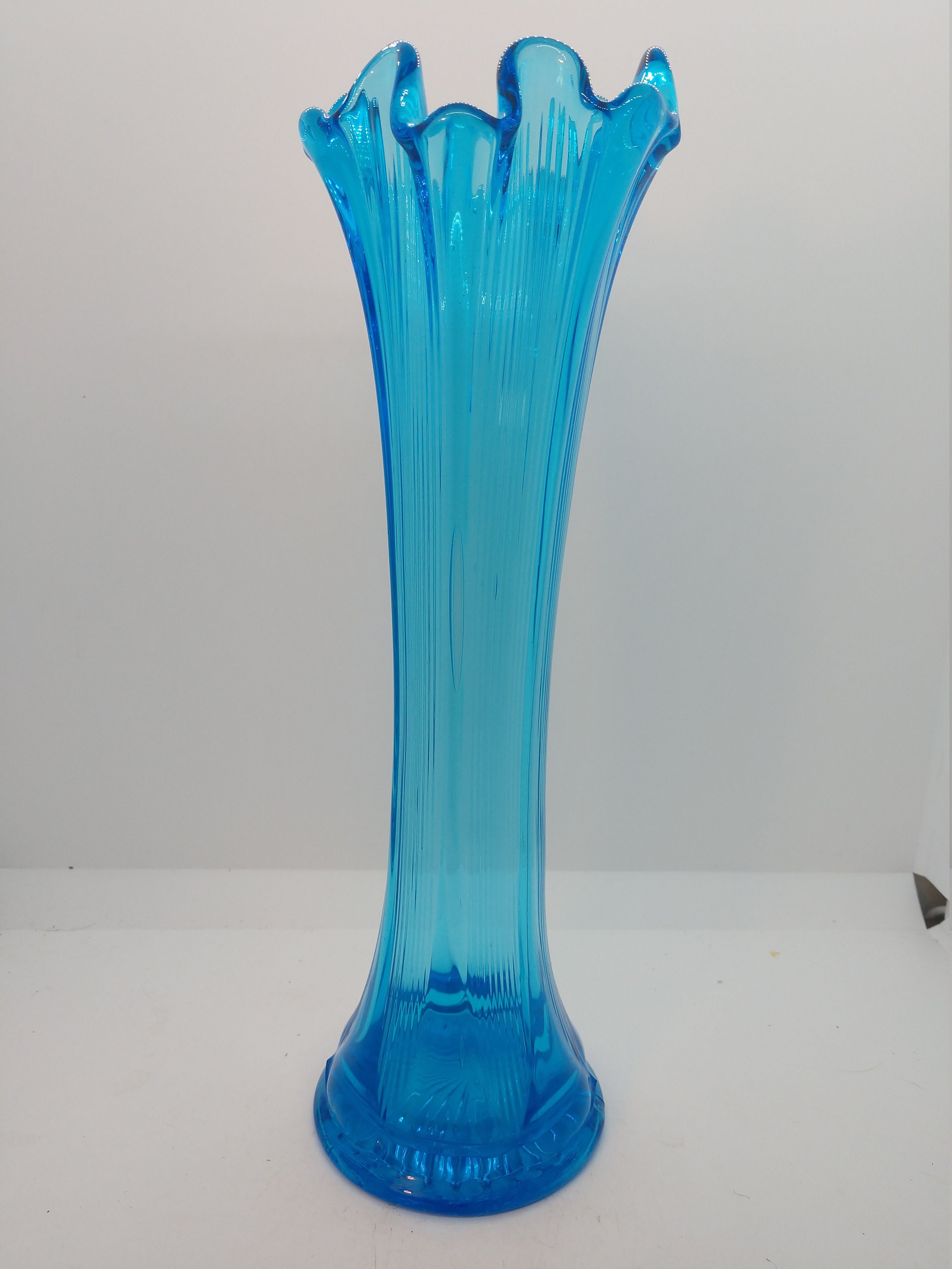 Elegant Blue Stretch Swing Glass Paneled Vase with Scalloped Etsy