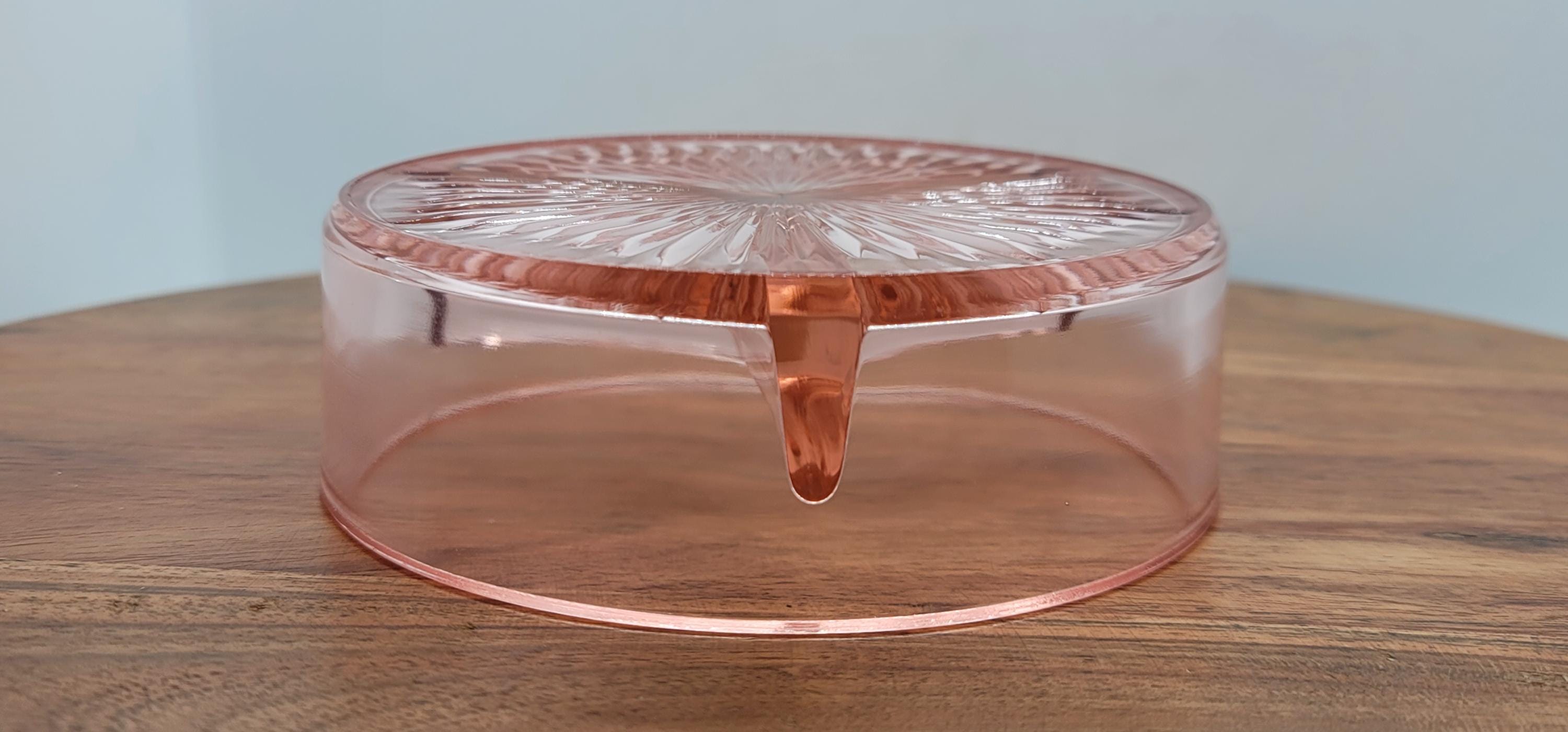 ピンクデプレッションガラスの3セクション仕切りキャンディナッツ