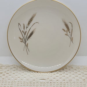 Set of Six Fine Arts Golden Harvest Bread and Butter Plates, White with Gold Trim with Gold Wheat Outlined in Black, 6 7/8&quot; diameter (2777)